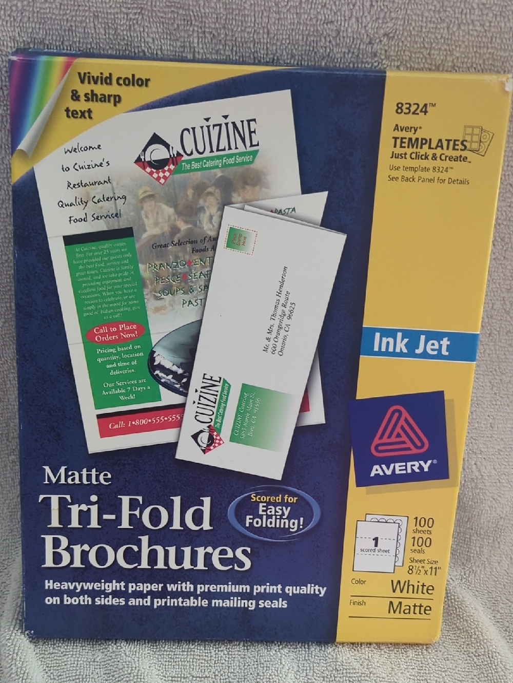 Avery Matte Tri-Fold Brochures - Blue & Yellow Packaging